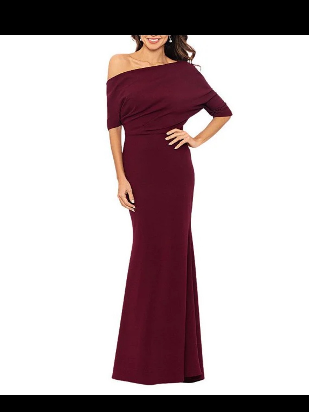 Betsy & Adam One-Shoulder Burgundy Evening Gown NWT